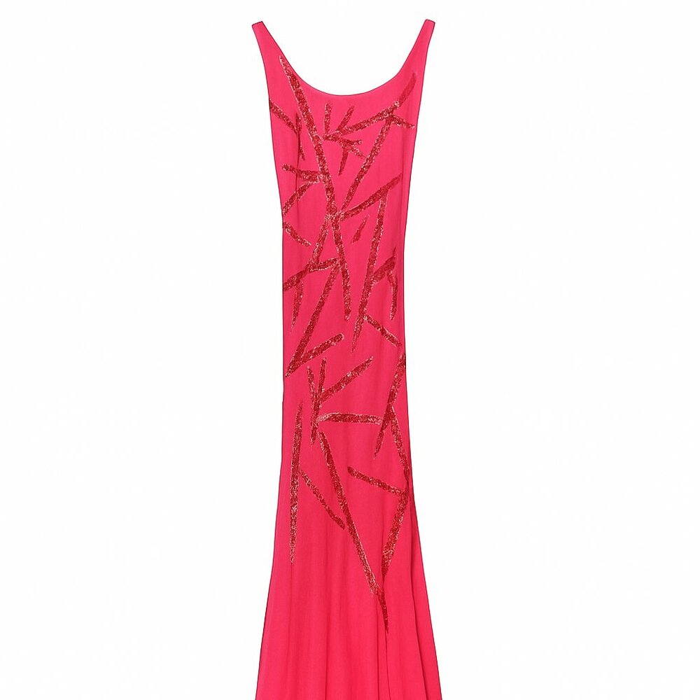 Mozhgan Haute Couture Beaded Pink Chiffon Gown Dubai Rare Luxe